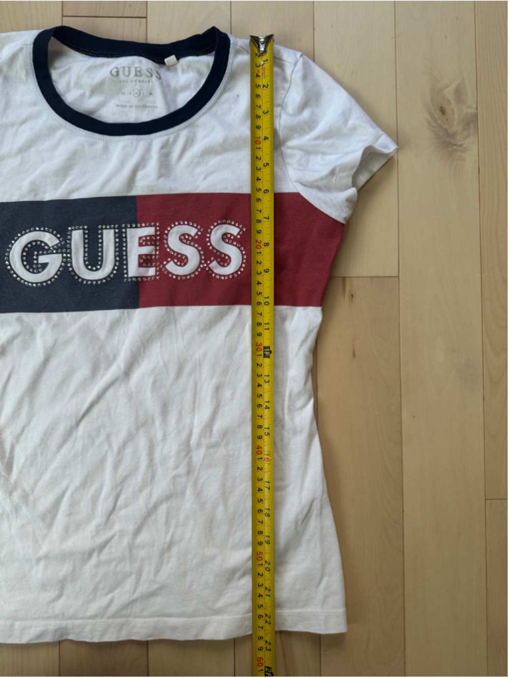 GUESS Y2K Rhinestone Logo Ringer Baby Tee Size M - Picture 7 of 9